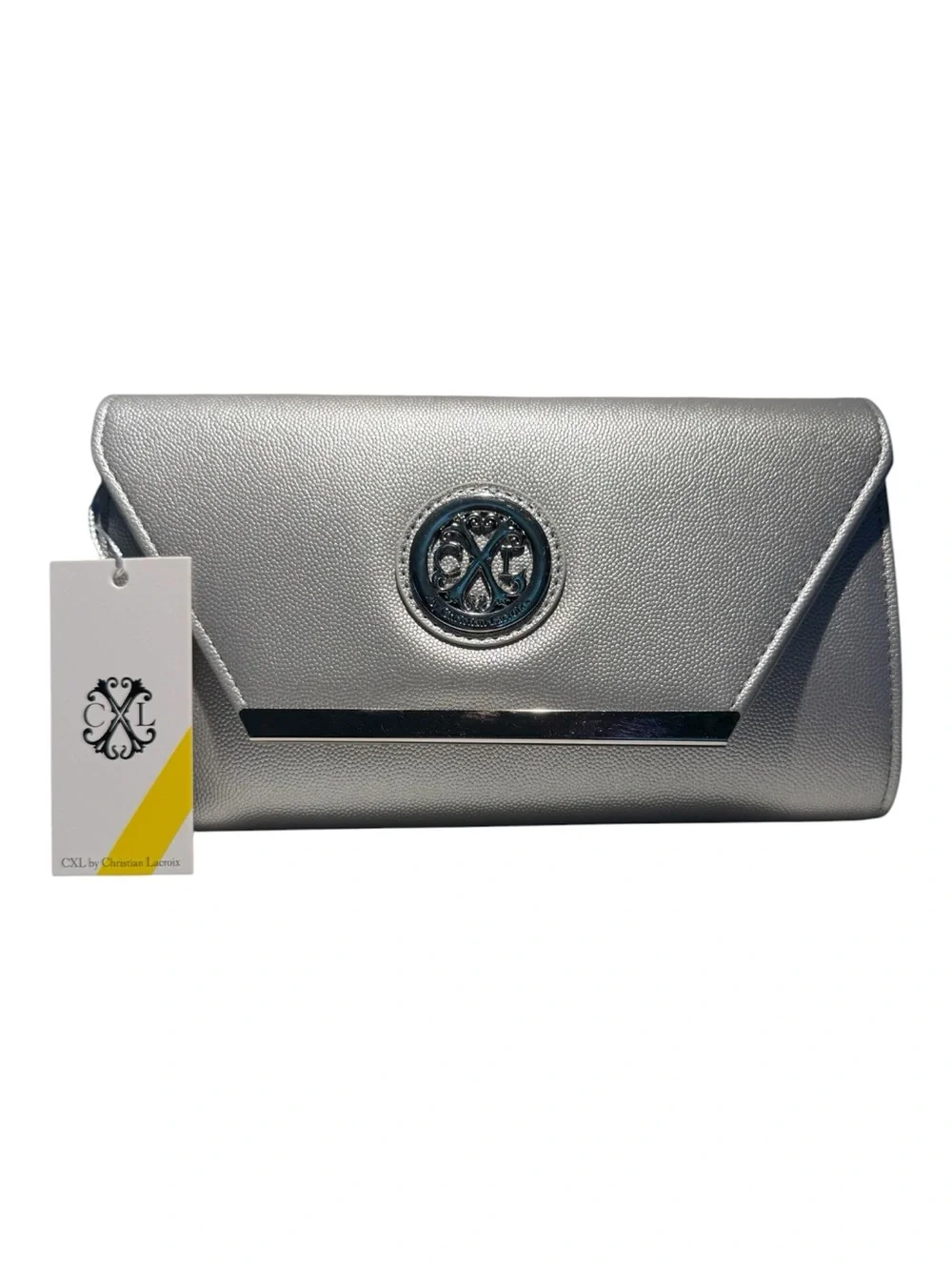 Christian Lacroix Glam Caviar Clutch with Detachable Chain Attachment – Silver |